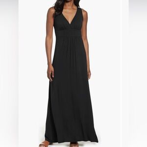 Loveapella V-Neck Jersey Black Maxi Dress Size Small